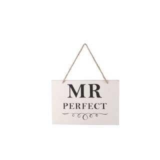 Schild  mit Schriftzug "Mr Perfect" aus Holz in weiss Shabby Chic
